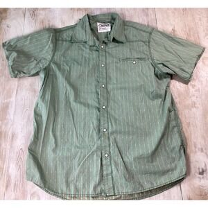 Mountain‎ Khaki Green Plaid Short Sleeve Button Down Shirt Men's Large Cotton